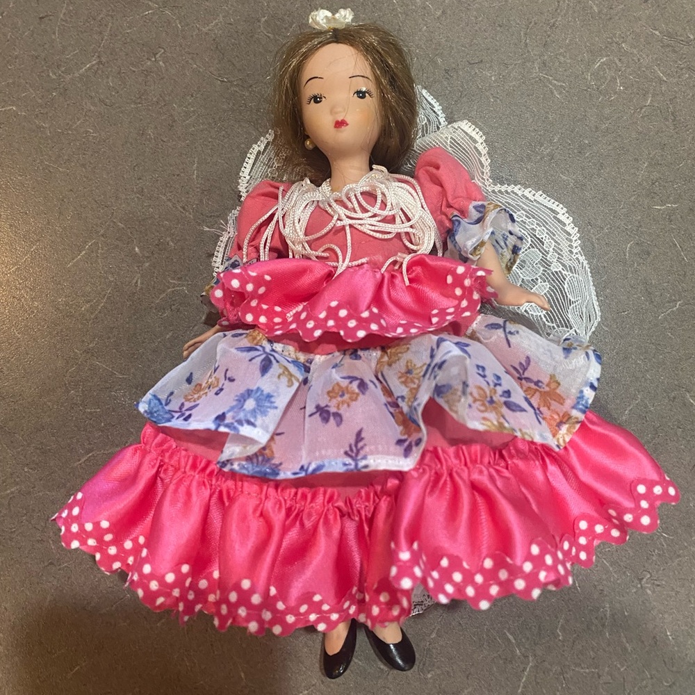 Marin Porcelain Doll with Pink and Blue Floral Dress